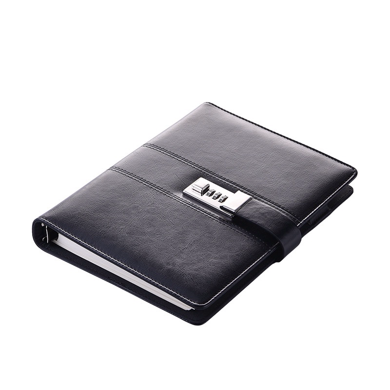Sổ tay lập kế hoạch khổ A5 có khóa số, ghi chép da PU Business Password Lock Man Notebook