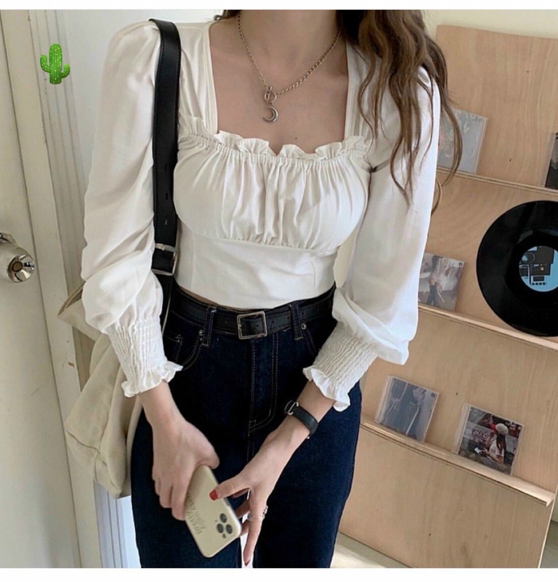 Áo kiểu nhúm ngực nhúm tay phối cột dây hở lưng xinh xắn pch