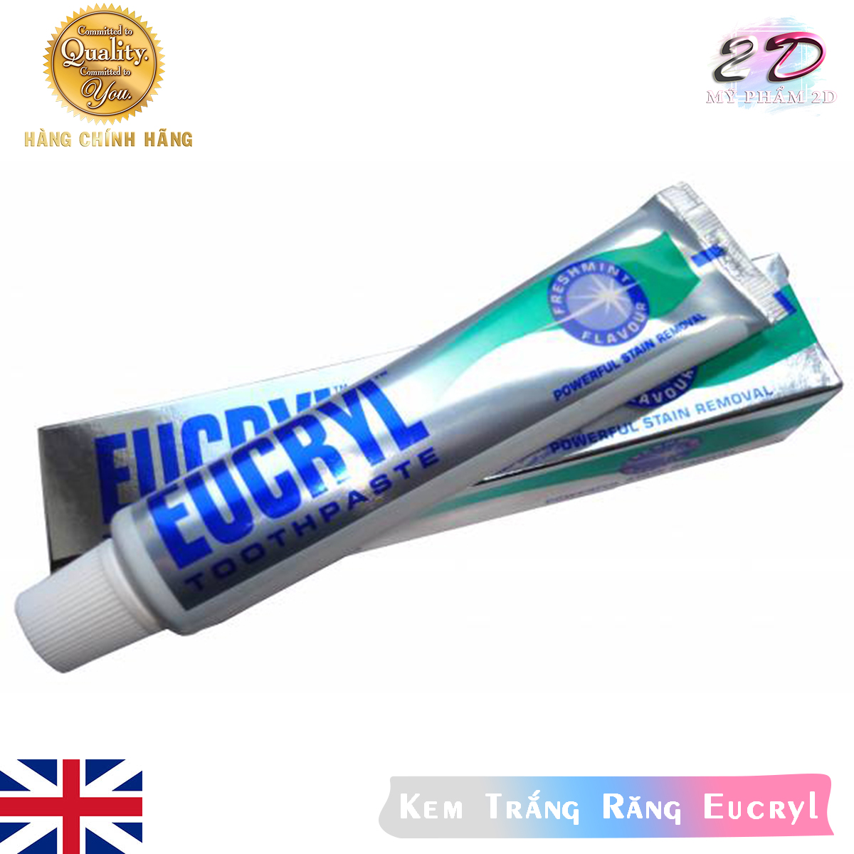 Kem đánh trắng răng Eucryl Freshmint Toothpaste Anh Quốc 62g [Đá dán răng 2D]