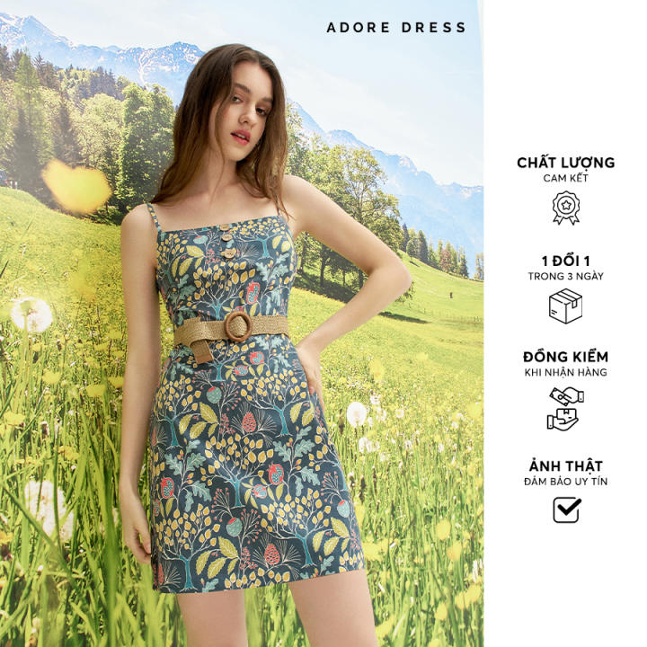 Đầm 2 dây thô họa tiết quả lựu…