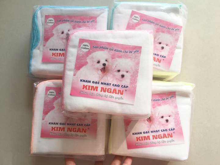 [HCM]Khăn Gạc Nhật Cao Cấp 5 Lớp Kim Ngân Con Chó Trắng 25*27cm (10 Cái/Bịch)