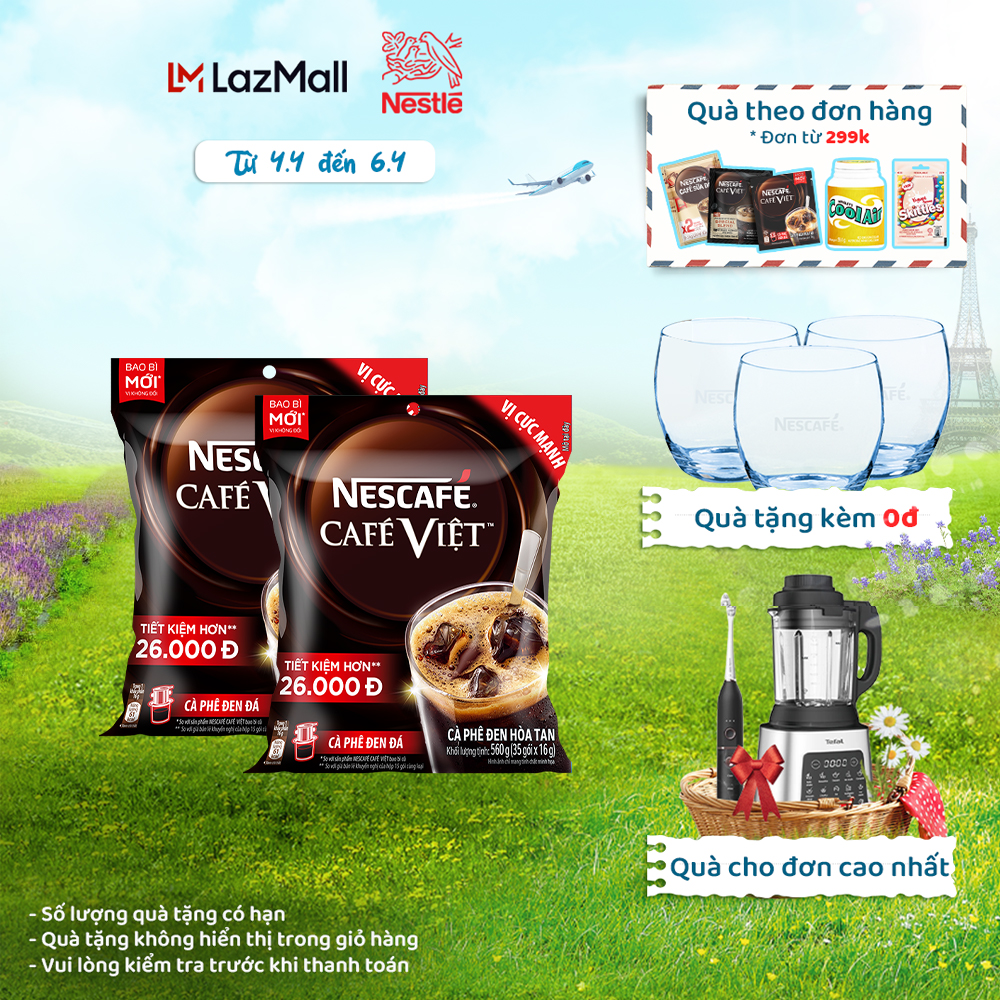 Tặng Bộ 3 Ly Thủy Tinh Combo 2 Bịch Cà phê hòa tan NESCAFÉ Café Việt Cà ...
