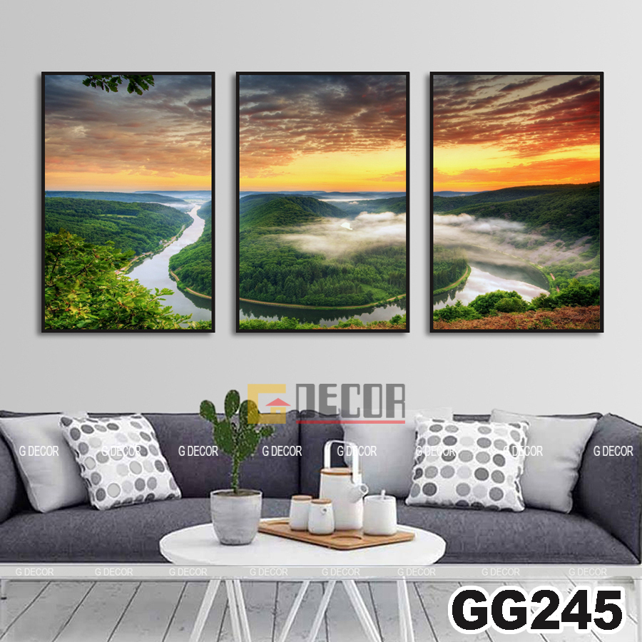 Tranh treo tường canvas khung gỗ 3 bức phong cách hiện đại Bắc Âu tranh phong cảnh trang trí phòng khách phòng ngủ 245
