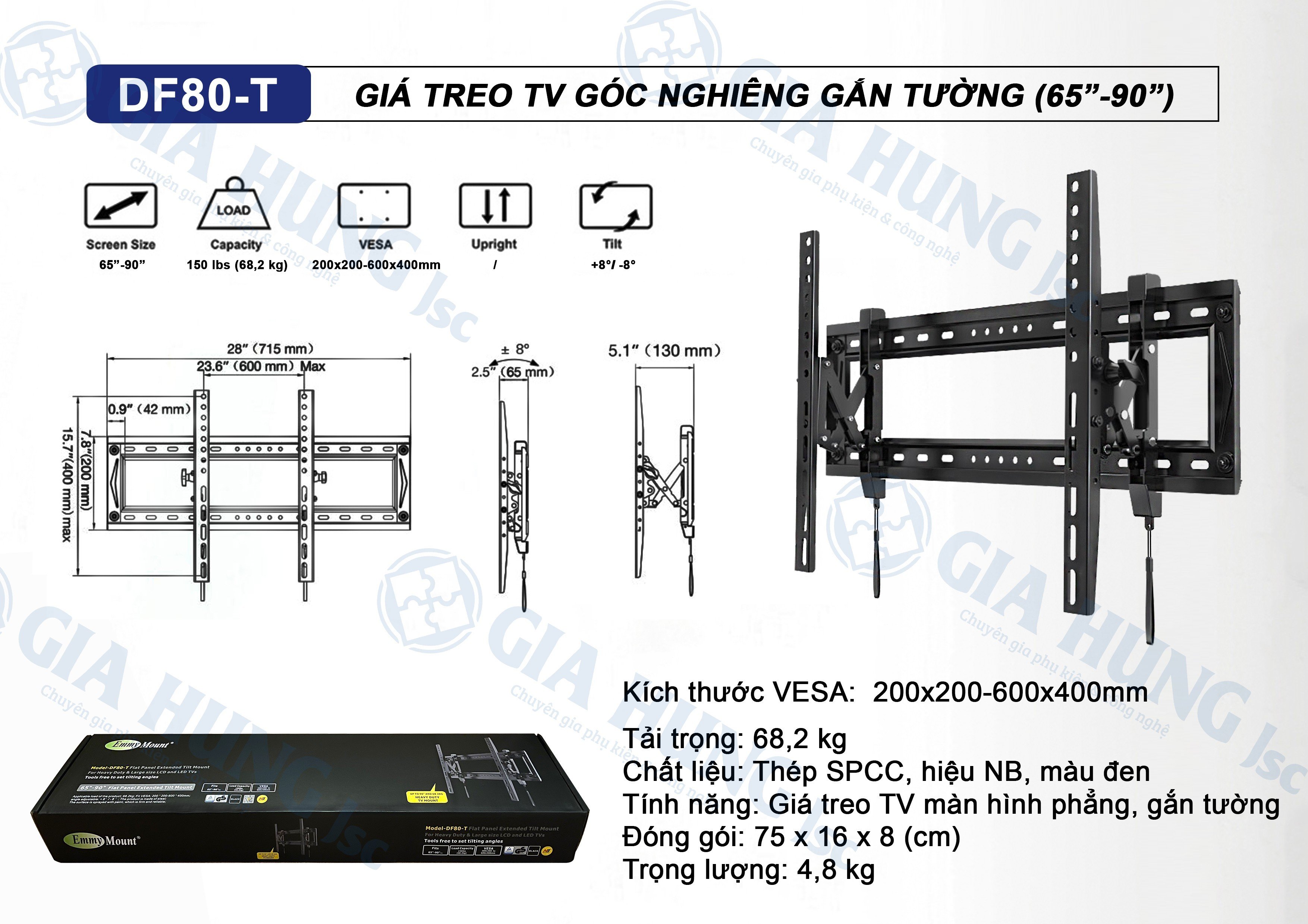 Giá Treo Tivi Nghiêng NB DF80 (60-80 inch)