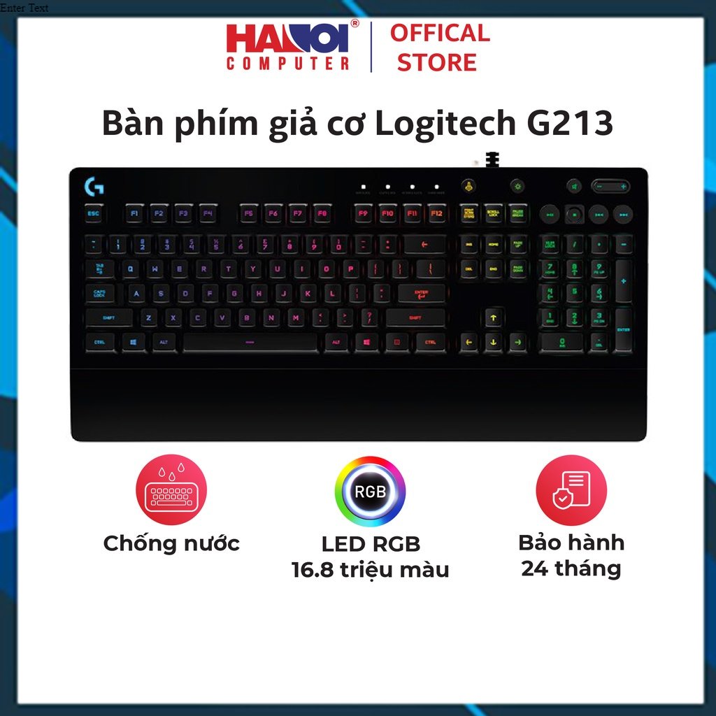 Bàn phím giả cơ logitech g213 rgb màu đen led rgb 16.8 triệu màu.