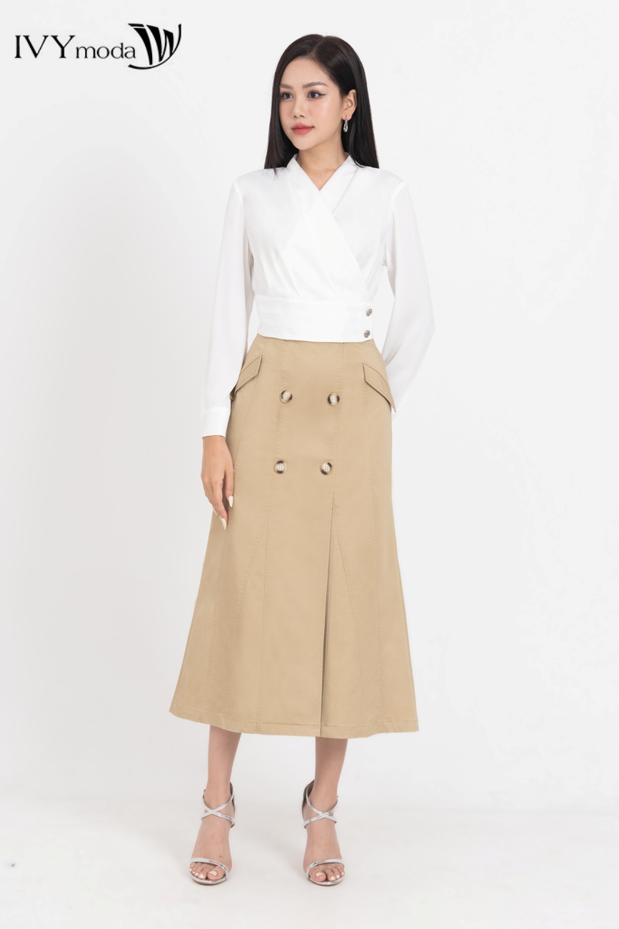 [10.10 -12.10 | VOUCHER 10% ĐƠN 499K] Áo sơ mi cổ V đắp chéo IVY moda MS 17B9561