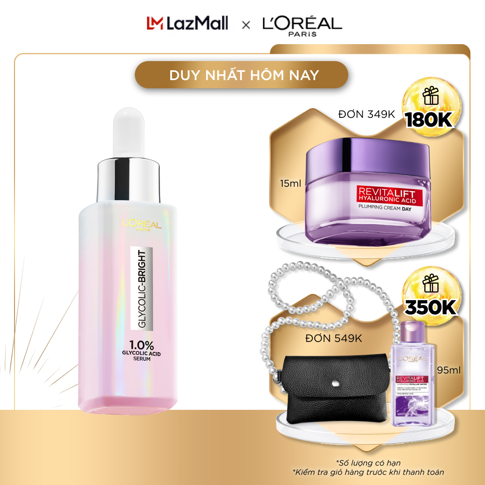 Serum dưỡng sáng mờ thâm nám L'Oreal Paris Glycolic Bright 1.0% Glycolic Acid (AHA) 30ml