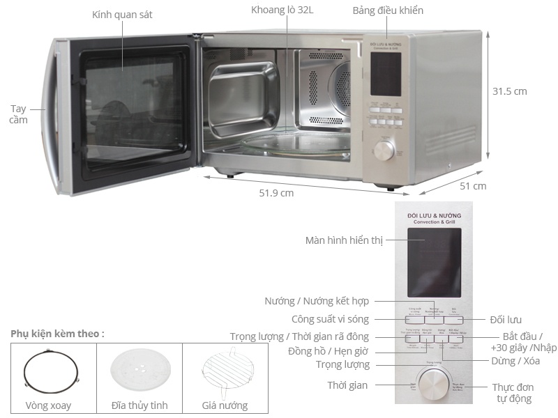 [Trả góp 0%]Lò vi sóng Sharp R-C932VN(ST) 32 lít
