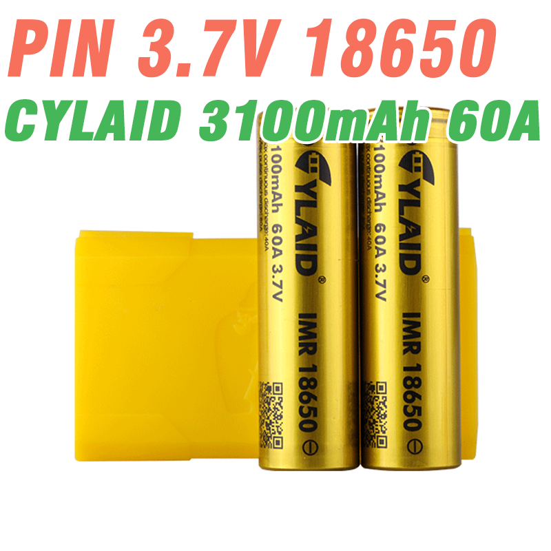 Pin sạc li-ion  3.7v 18650 Cylaid dung lượng cao 3100mAh dòng xả 60A  (1 viên)