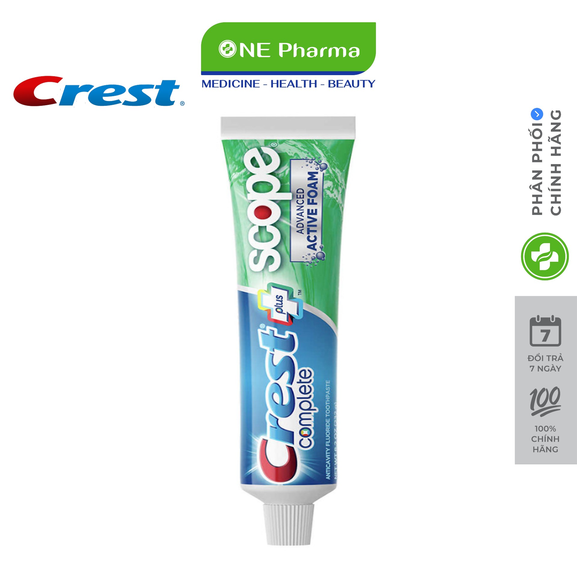 Kem đánh răng Crest Complete Extra Whitening + Scope Advanced 232g