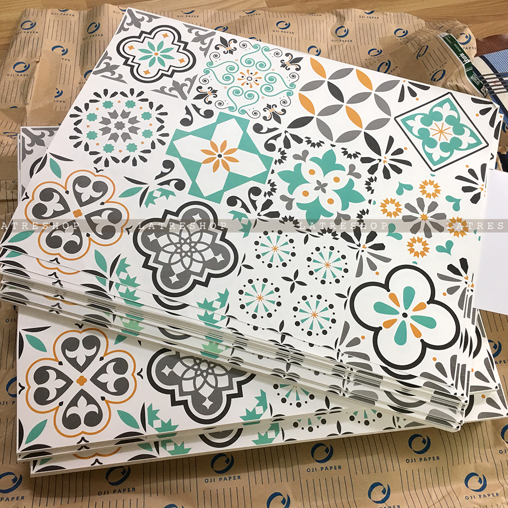 Decal gạch bông Mint - Decal dán tường - Sắc nét bền đẹp