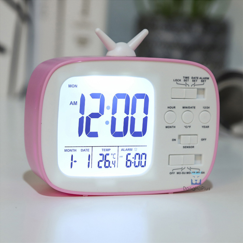Đồng hồ để, đồng hồ báo thức T10180 Hiển thị ngày, giờ, nhiệt độ phòng, báo thức, màn LCD tiết kiệm điện, thiết kế thân thiện, nhiều màu sắc
