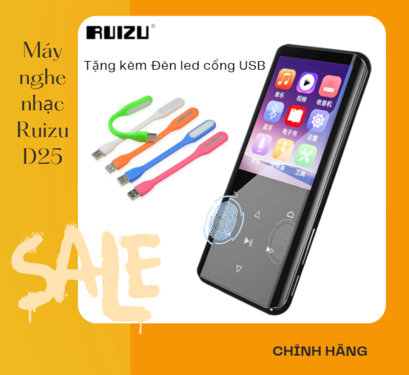 Máy nghe nhạc Ruizu D25 hỗ trợ Bluetooth 5.0 bộ nhớ trong 16G - Hifi Music Player Ruizu D25 Tặng kèm Đèn led cổng Usb siêu sáng - Hàng chính hãng