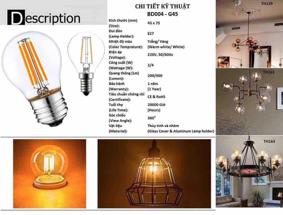 Bóng led Edison G45-4w ánh sáng vàng