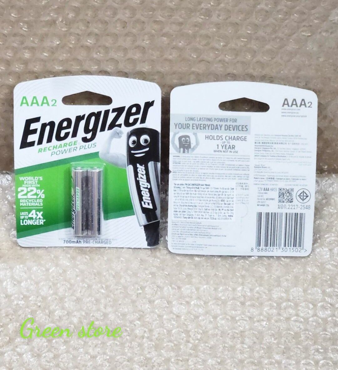 Vỉ 2 viên pin sạc AAA Energizer Recharge Power Plus 700mAh 1.2V - Made in Japan
