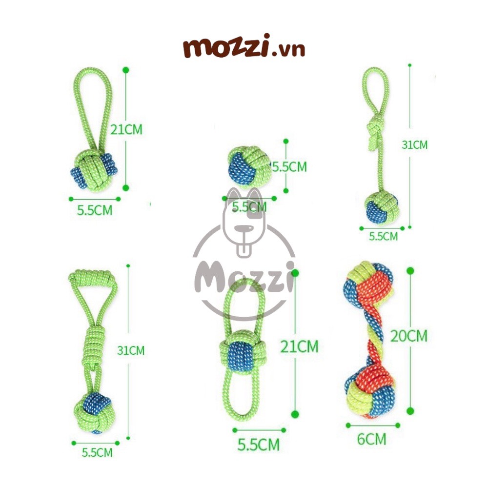Đồ chơi dây thừng cotton bện màu xanh lá
