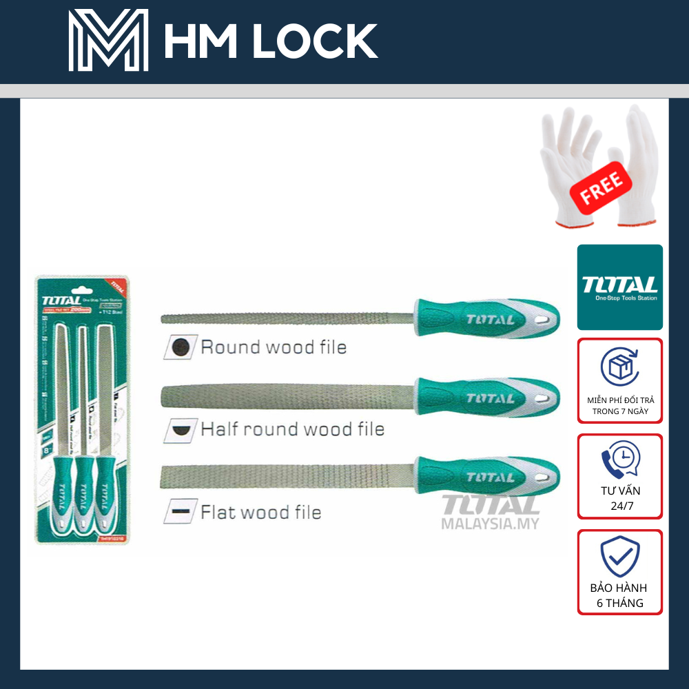 Bộ 3 dũa gỗ total - hàng chính hãng - tht918516 - hm lock