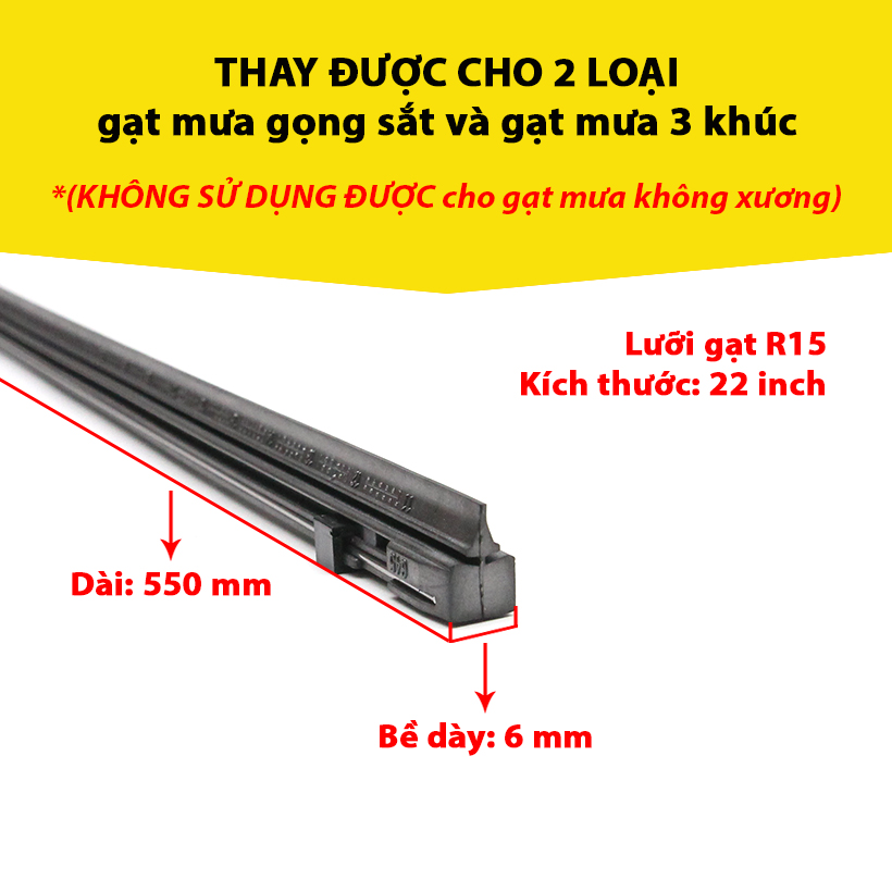 Combo 2 Lưỡi Gạt Mưa Loại A VIAIR R15 (22 Inch/550 mm) - Nhập Khẩu Chính Hãng