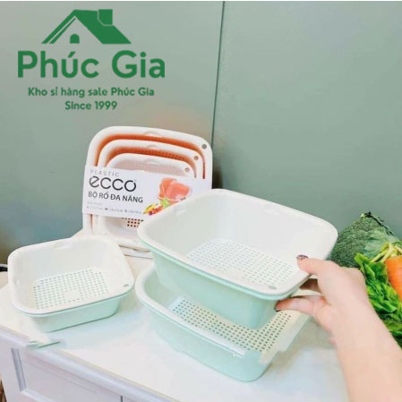 Bộ 3 rổ kèm thau đa năng ecco - phúc gia home pggd065