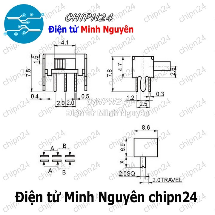 [5 cái] (K87) Công Tắc Gạt SK22D07 VG5 2P2T (6 chân 2 vị trí Cong) - HH003325