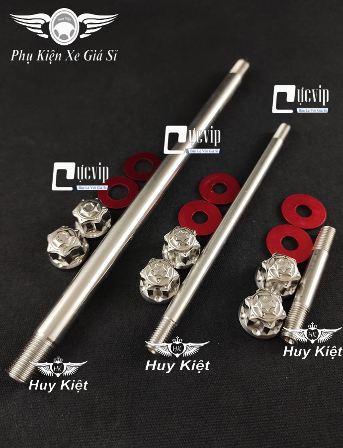 Combo cốt trục bánh xe trước sau + cốt phuộc + tán salaya long đền đỏ cho exciter 150, exciter 155, exciter 2015-2023 ms5684