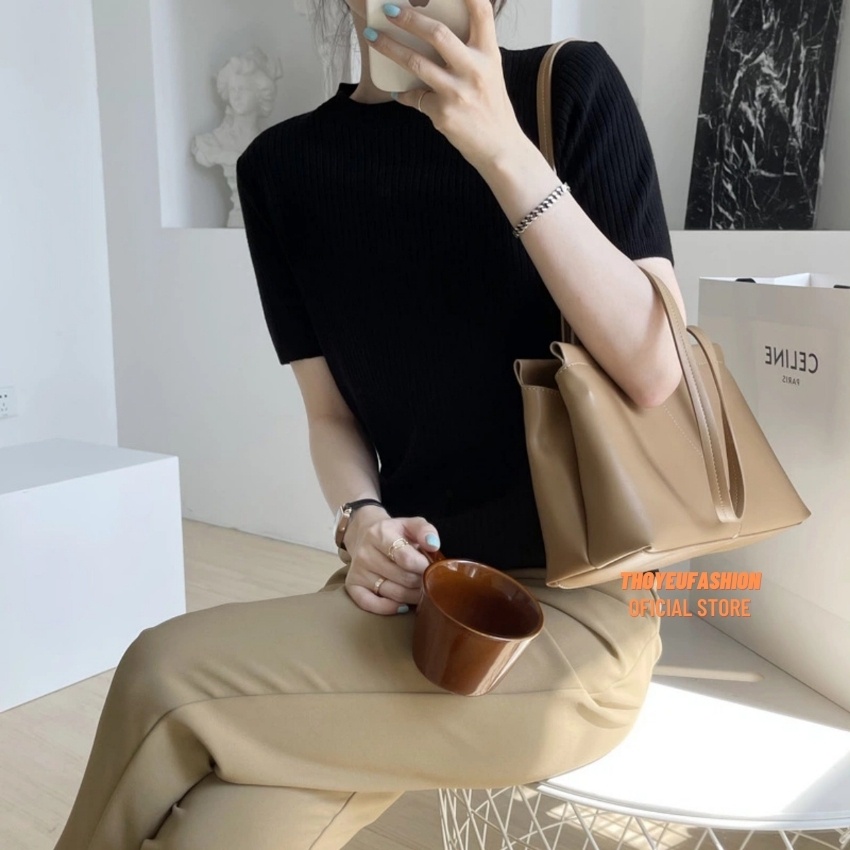 Áo Len Tăm Đũa Cộc Tay Cổ Tròn Basic
