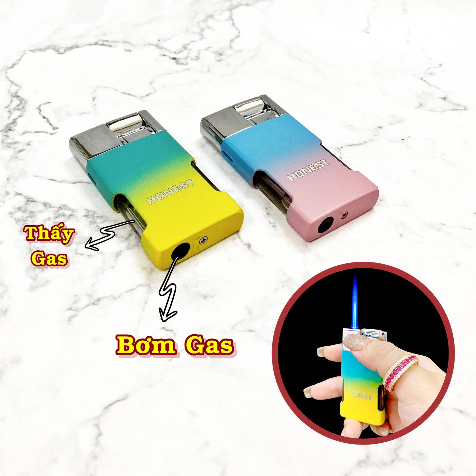 BẬT LỬA-KHÈ -HONEST 538 MÀU CẦU VÒNG - (XÀI GAS)-( CÓ HỘP )