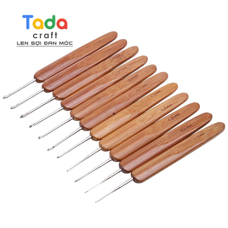 Kim Móc Len Cán Gỗ Tre Thiên Nhiên (Size Lẻ 1mm đến 6mm)