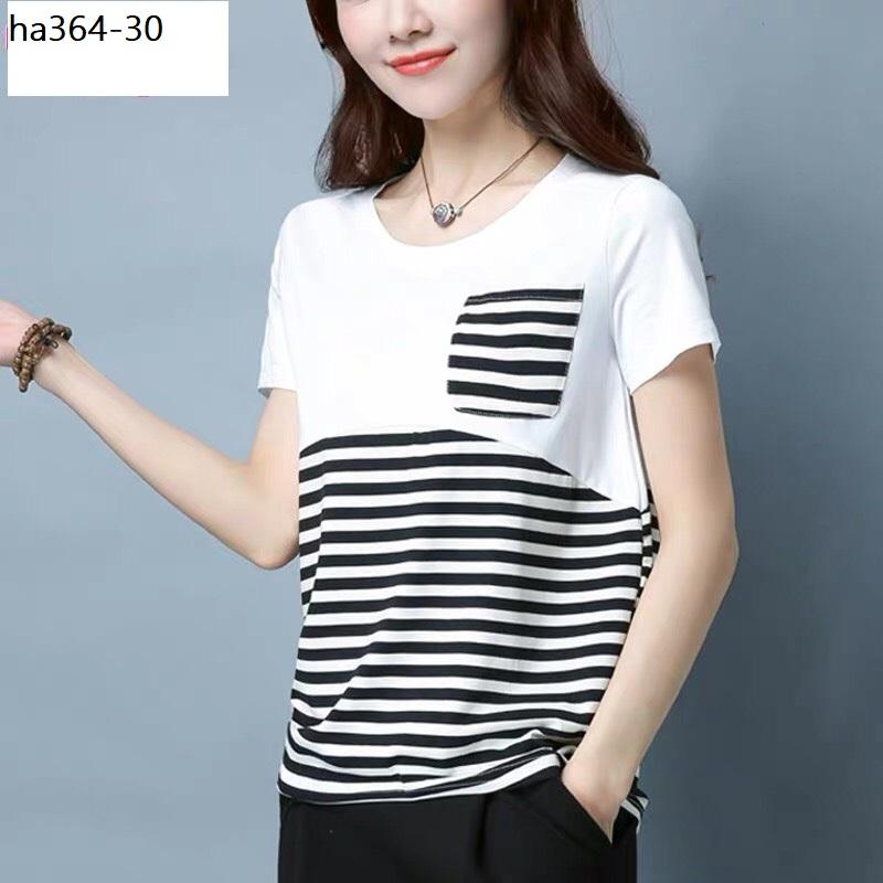 Ha364- áo thun phối sọc kẻ cá tính