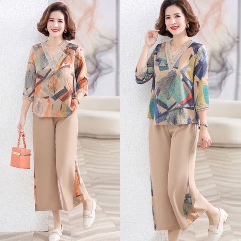 BỘ  TRUNG NIÊN CHẤT LỤA MANGO TAY LỠ MÃ K