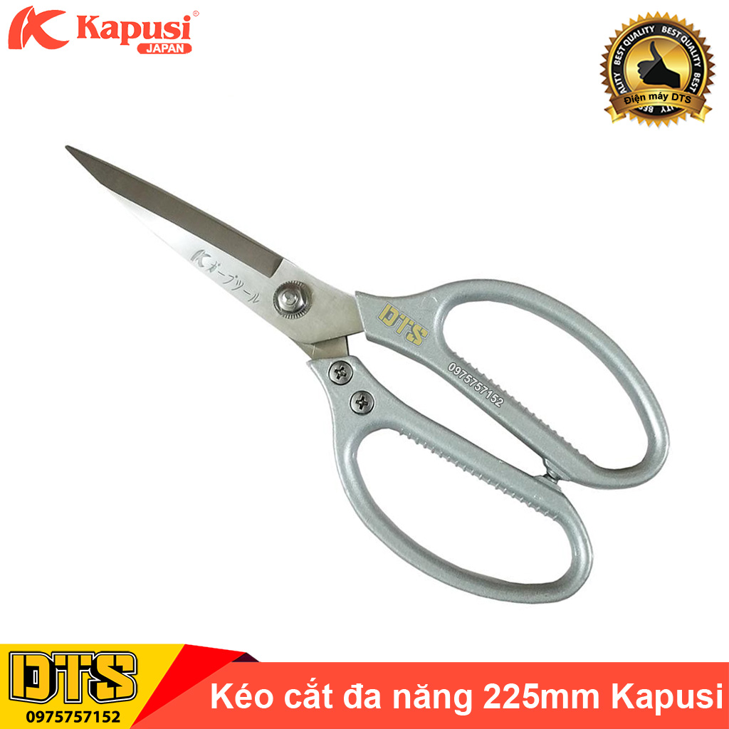 Kéo cắt đa năng 225mm Kapusi, cán trắng bạc, thép SK-5 không gỉ, kéo cắt thịt gà, kéo cắt thực phẩm chuyên nghiệp