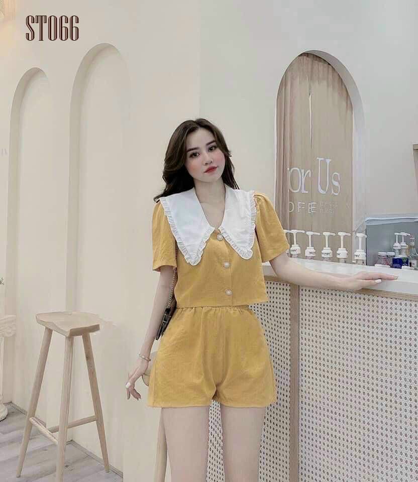 Sét bộ đùi cài nút thật cổ phối lá sen xinh lung linh
