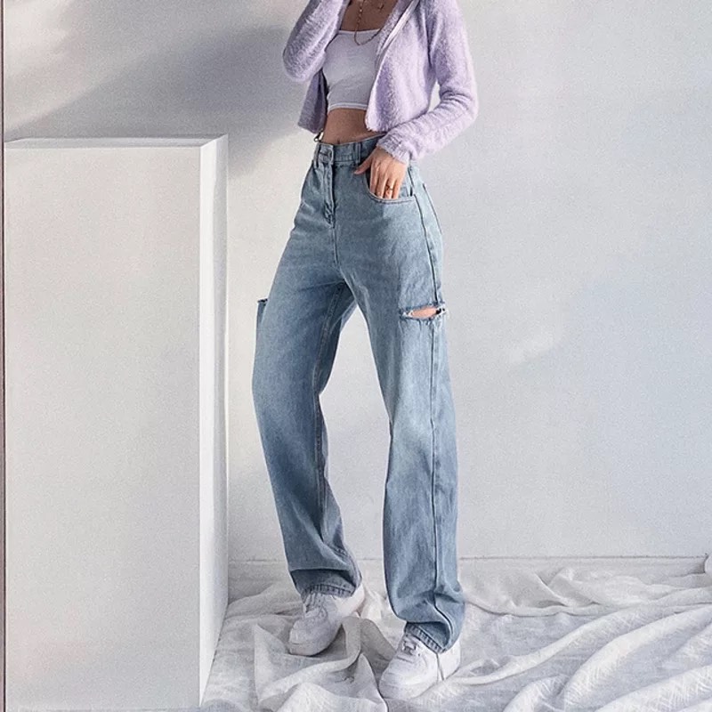 [HCM][HÀNG MỚI VỀ] QUẦN JEAN NỮ ỐNG SUÔNG RÁCH ĐÙI LƯNG CAO DÀNH CHO HOT GIRL TIK TOK GIÁ RẺ