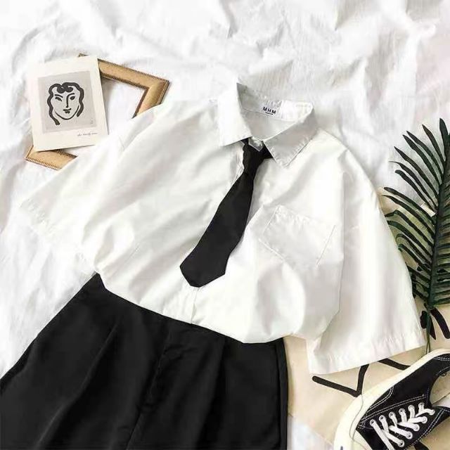 Áo sơ mi tay ngắn phối cà vạt ulzzang