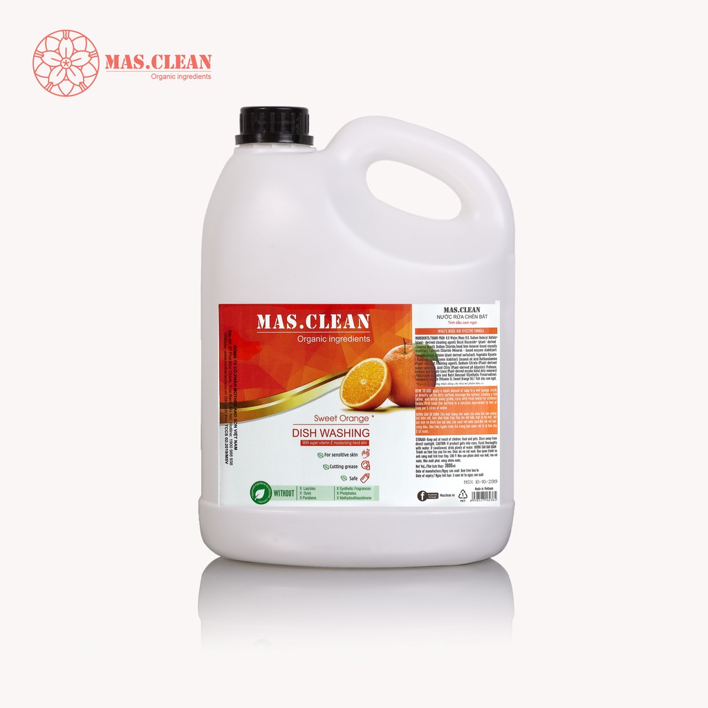 Nước rửa chén bát hữu cơ MasClean 3.8l/rửa ly/rửa bình sữa