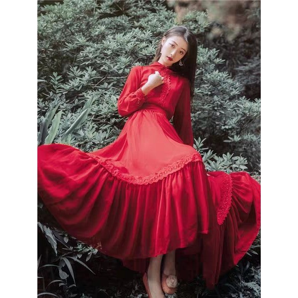 Váy Đỏ Boho Vintage Dáng Dài Kèm Mũ ( Ảnh Thật Phía Cuối )