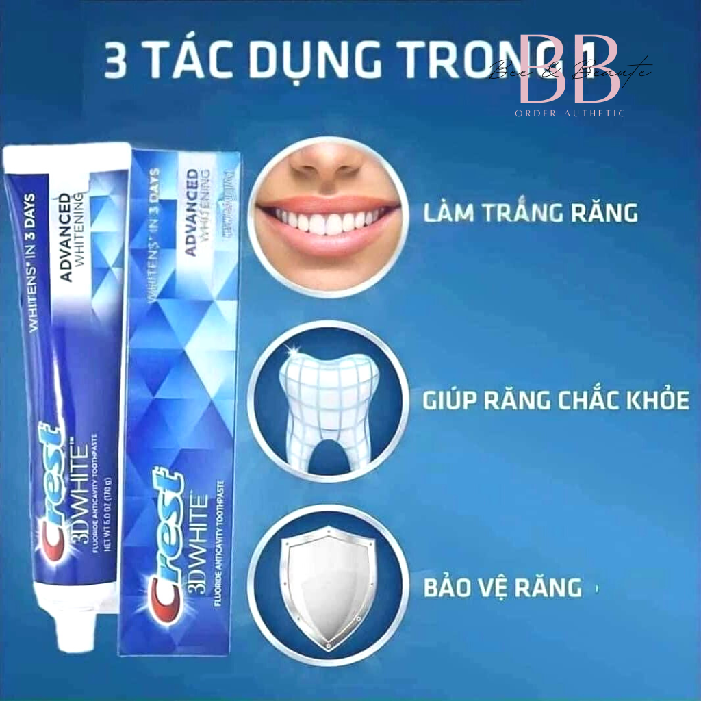 Kem đánh răng Crest 3D White Advance Mỹ, trắng răng, thơm miệng