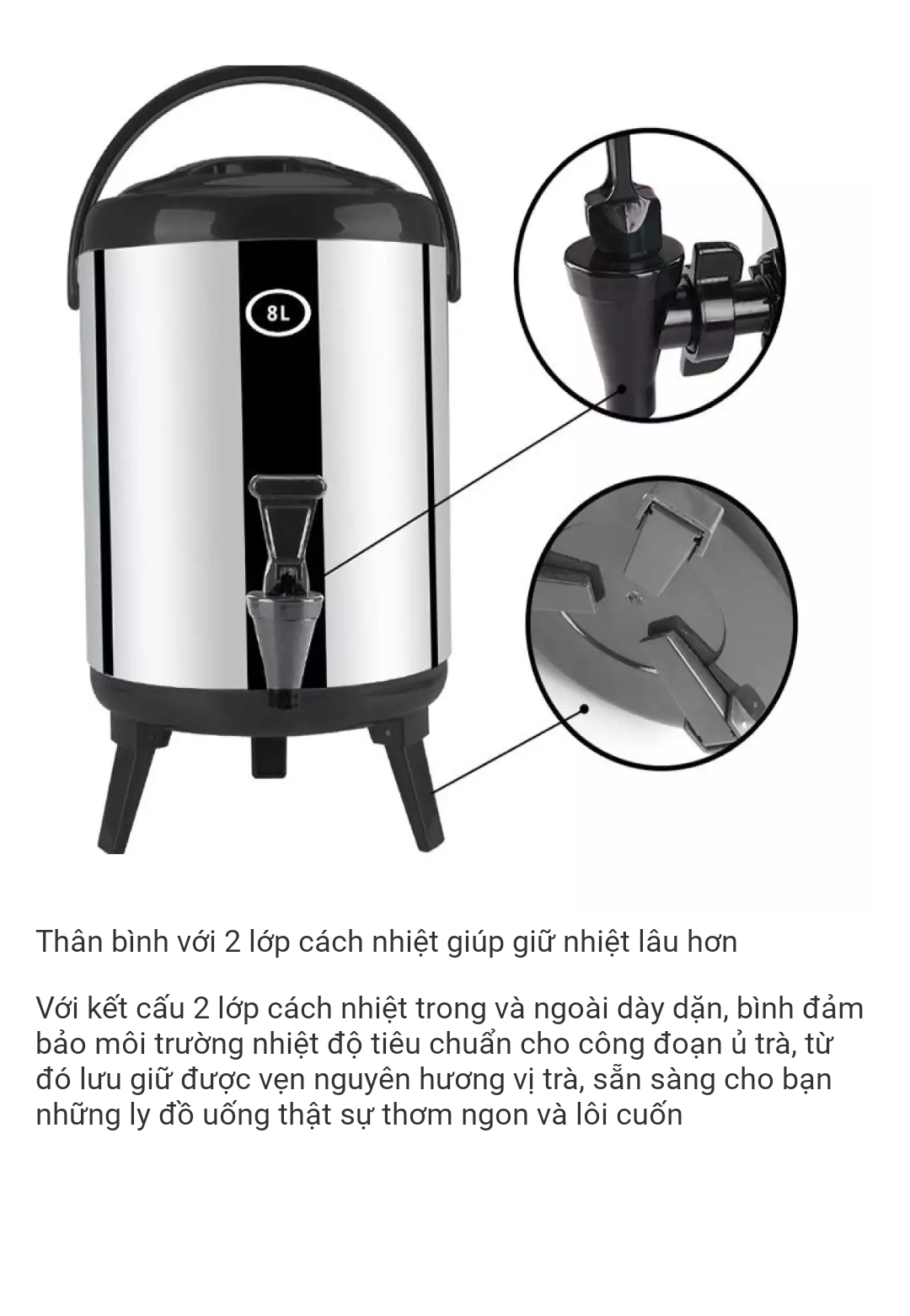 BÌNH Ủ TRÀ SỮA INOX 6L (CÓ CÁC DUNG TÍCH 6L-8L-10L-12L )