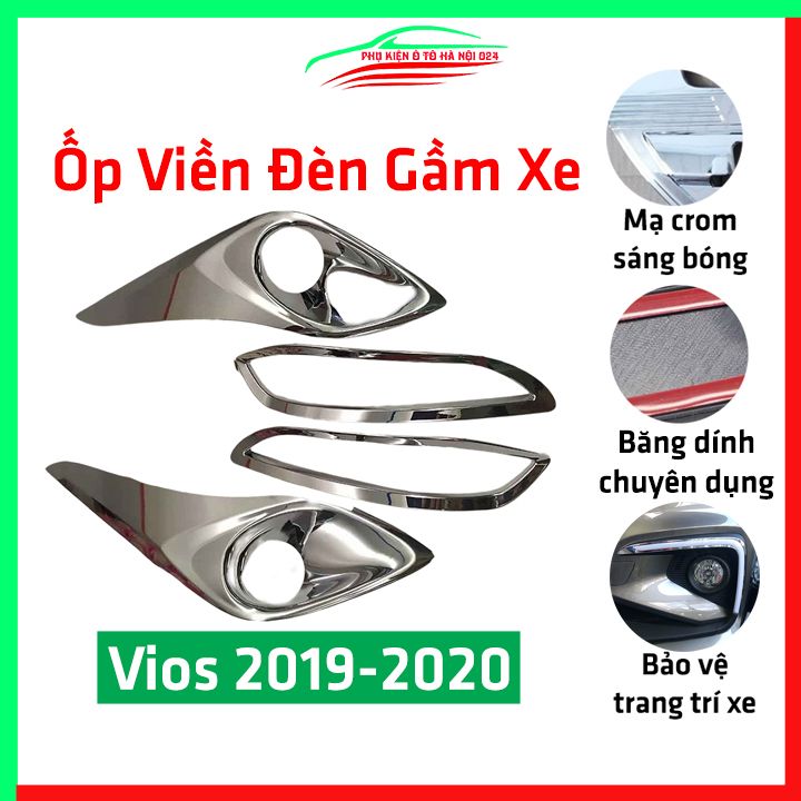 Ốp viền đèn gầm trước sau xe ô tô Vios 2019 2020 nhựa ABS mạ crom chống