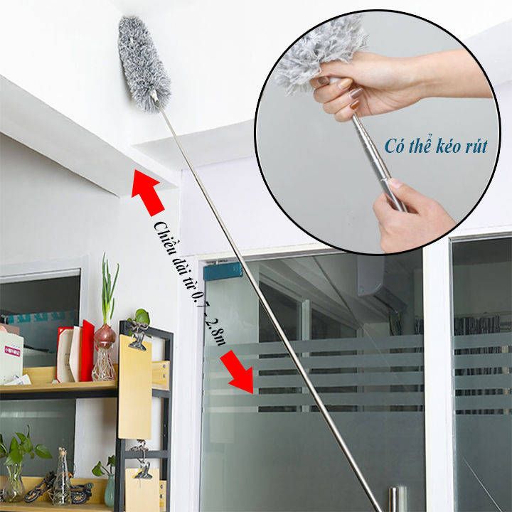 [HCM]Cây Chổi Lông Quét Bụi Inox Cán Dài Cao Cấp