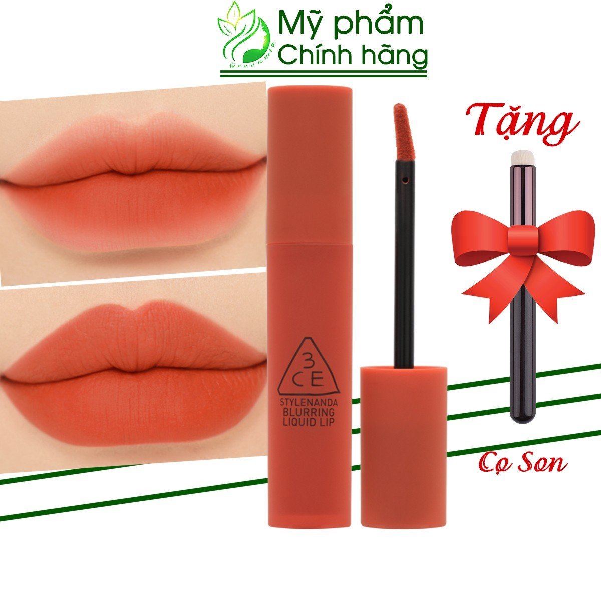 Son kem lì 3ce blurring liquid lip pull off màu cam bí ngô tươi trẻ chính hãng check hidden tag