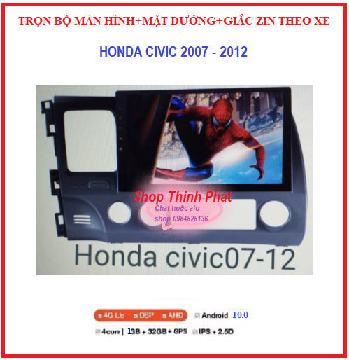 Màn androi cho ô tô giá rẻ, đầu dvd ô tô .Bộ Màn hình ô tô lắp ZIN cho xe HONDA CIVIC đời 2007-2012,Màn androi đa chức năng Nghe nhạc, xem youtobe, GPS chỉ đường có kèm mặt dưỡng và giắc zin, xem camera lùi.