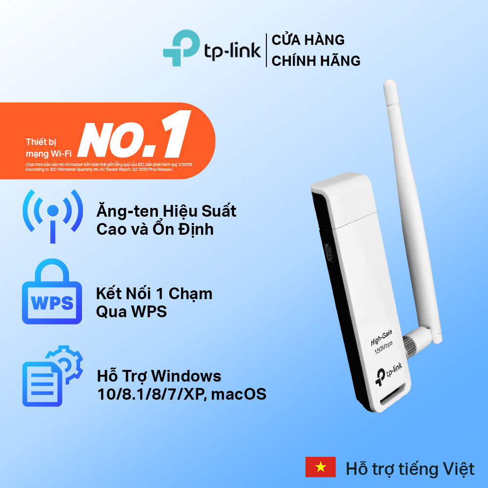 Bộ Thu Sóng Wifi USB Wifi TP-Link TL-WN722N Độ Lợi Cao Tốc Độ 150Mbps - Hàng Chính Hãng