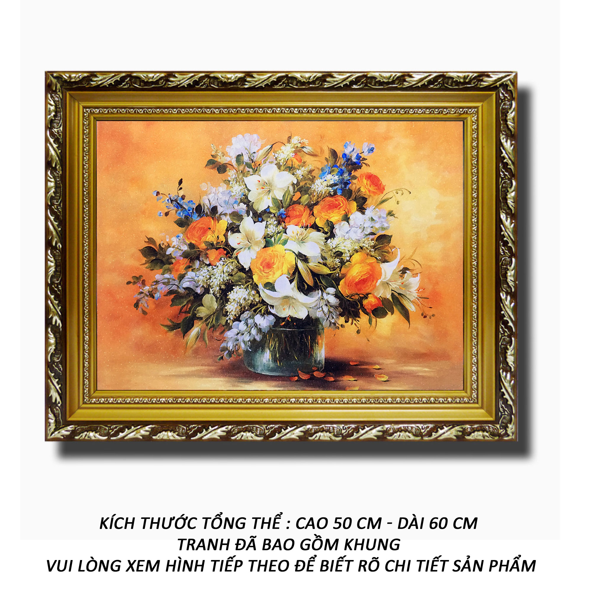 Tranh treo tường - Giỏ Hoa Hồng Vàng - Tranh Minh Hiền (KHUNG GỖ - 50 x 60cm)