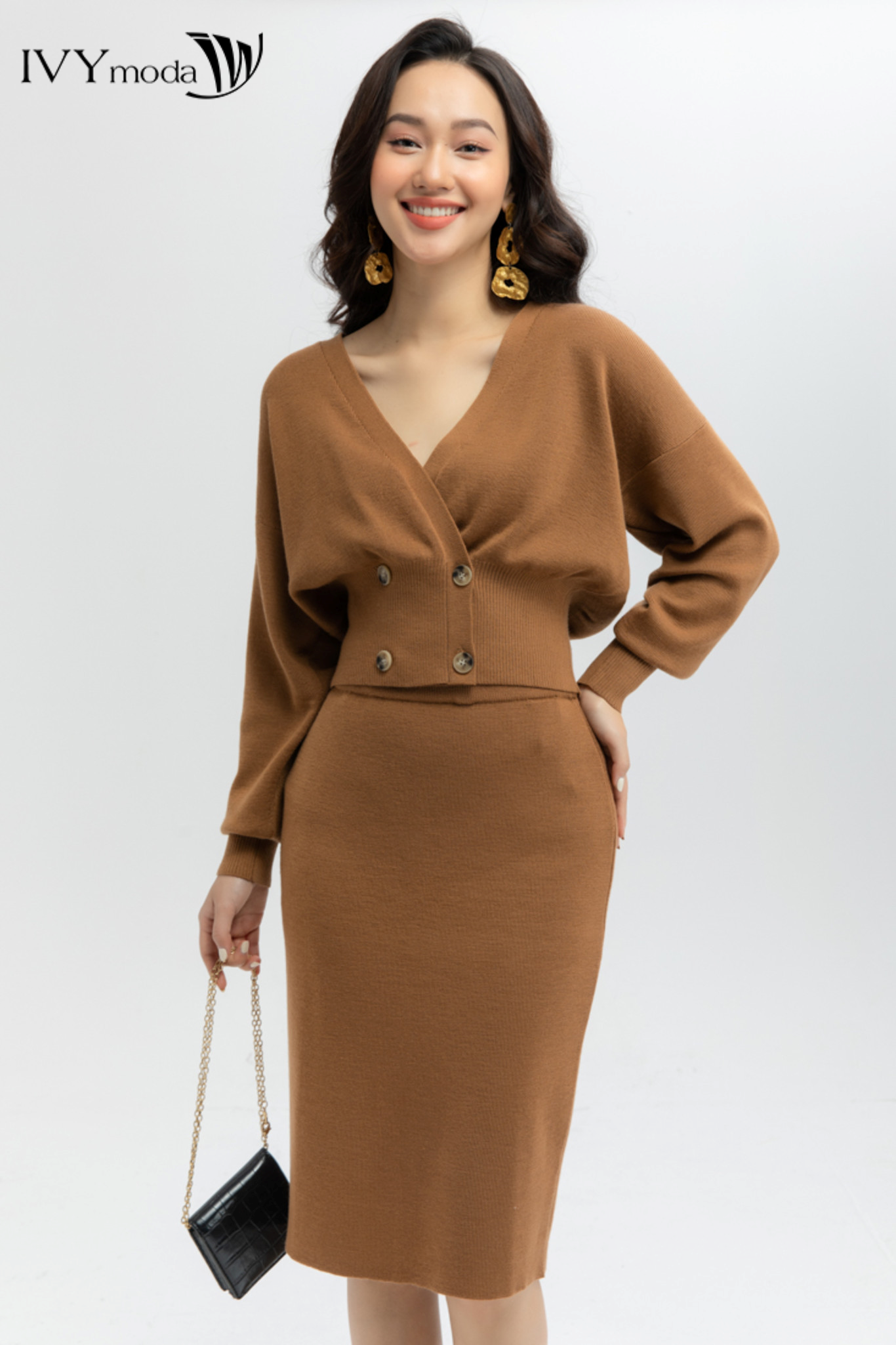 Chân váy len lông cừu cao cấp dáng tiếu thư IVY moda MS 30B7966