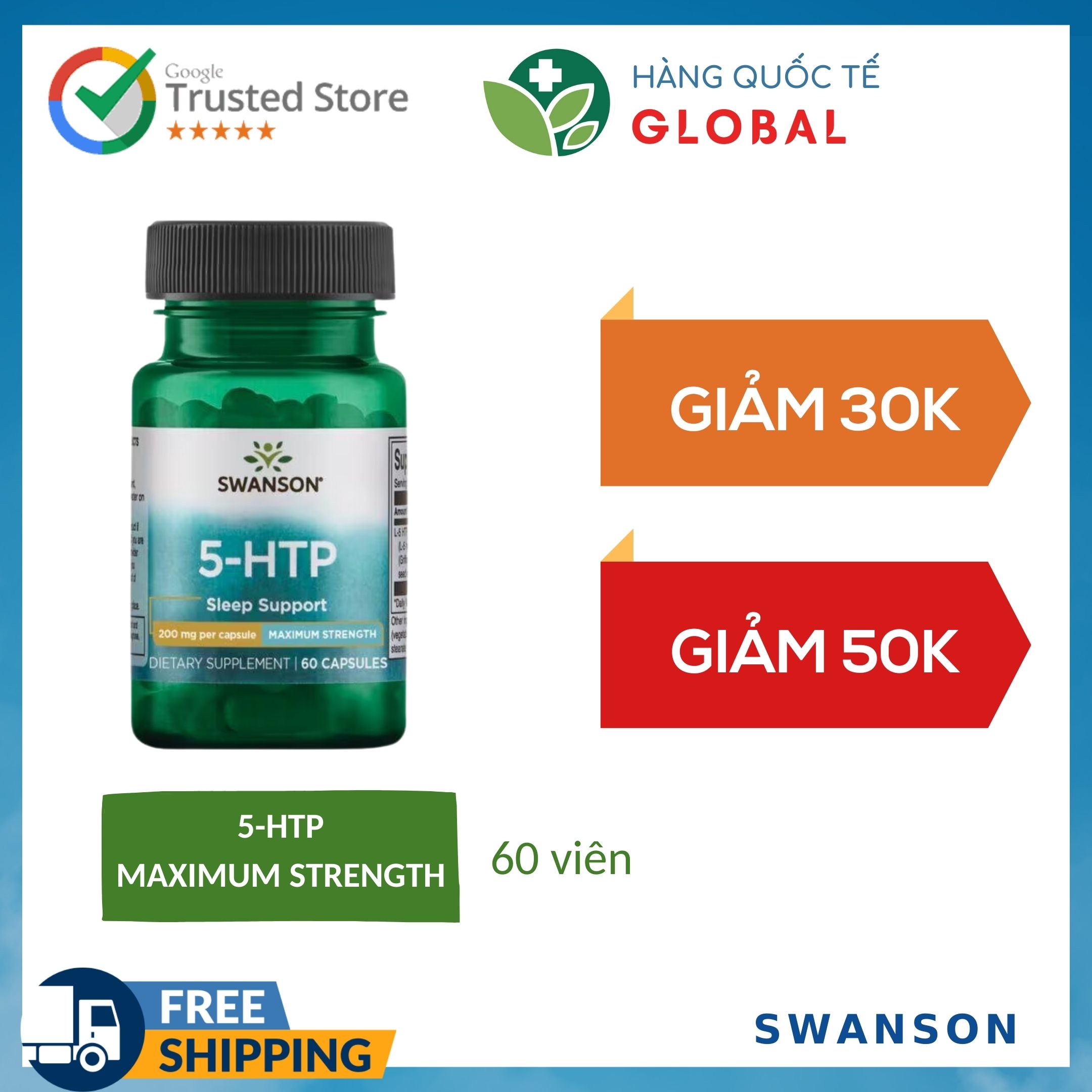 SWANSON 5 - HTP, 60 tablets, Supports stress and anxiety reduction - Green Medicine