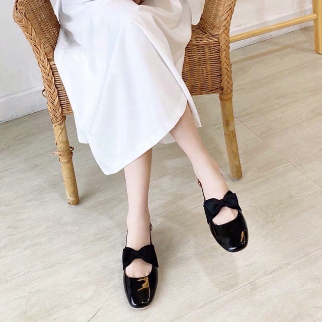 Giày búp bê nữ da bóng thắt nơ siêu xinh