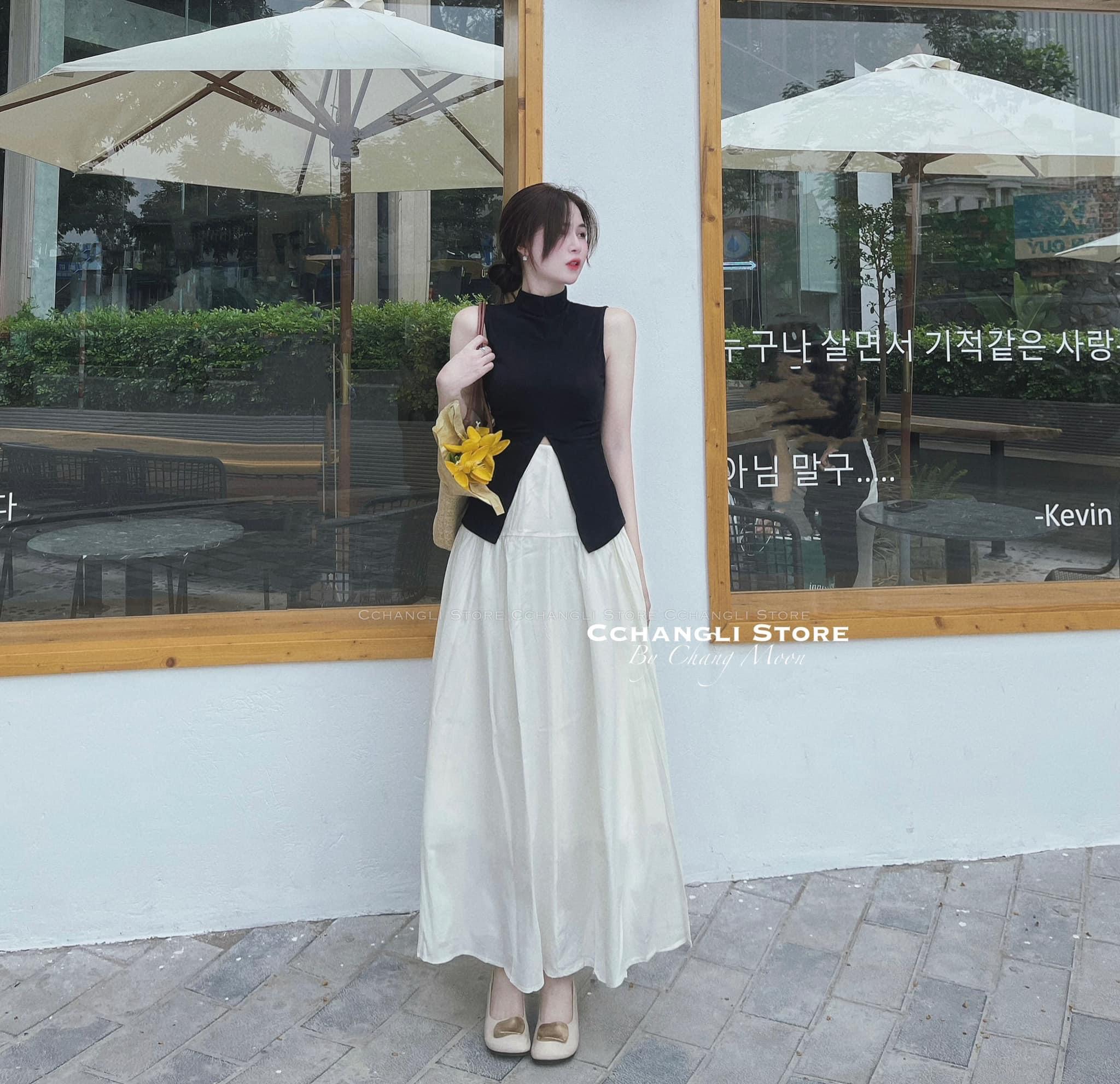Set Áo Thun Zip Kèm Chân Váy Đũi Dáng Dài Kiểu Dáng Thanh Lịch Tesoro clothes