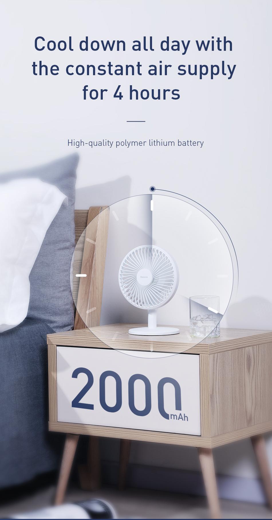 Quạt mini để bàn Baseus Ocean Fan, Pin sạc 2000mAh, 3 mức tốc độ