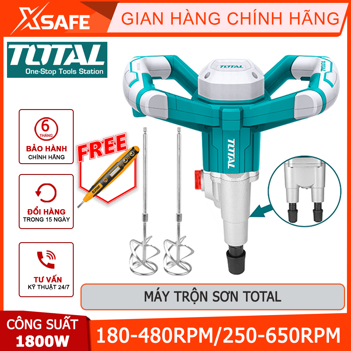 Paint mixer total TD616006 | machine stirring paint power: 1800W, refers to the island, stirring, mixing paint… Để serve for spraying process, paint roller.…